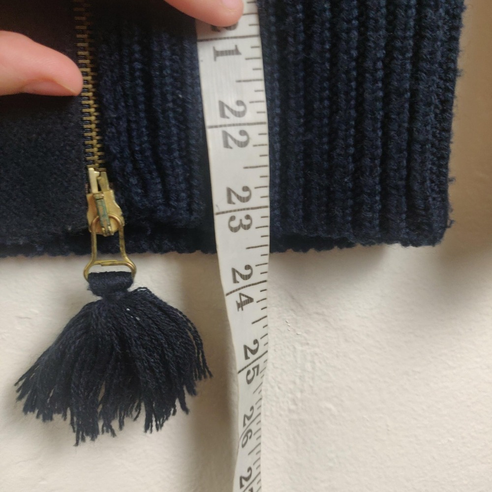 Vintage Emporio Armani Sweater Womens 4 Navy Blue Ribbed Asymmetrical Zip Tassel - Picture 7 of 11